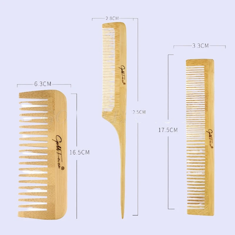 6-Piece Bamboo Hairbrush and Comb Set for Scalp Massage and Hair Care