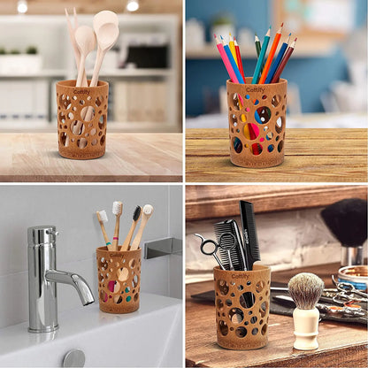 Bamboo Bathroom Organizer Set: Toothbrush and Toothpaste Holder