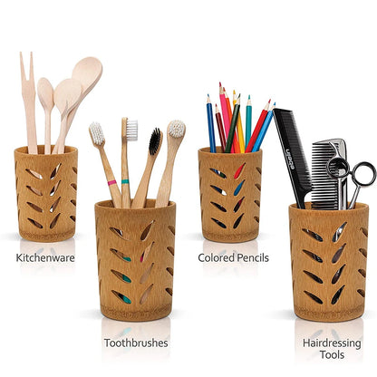 Bamboo Bathroom Organizer Set: Toothbrush and Toothpaste Holder