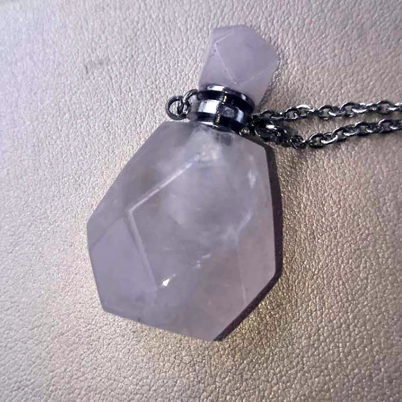 Natural Crystal Quartz Necklace with Essential Oil Diffuser Pendant