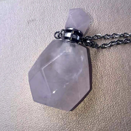 Natural Crystal Quartz Necklace with Essential Oil Diffuser Pendant