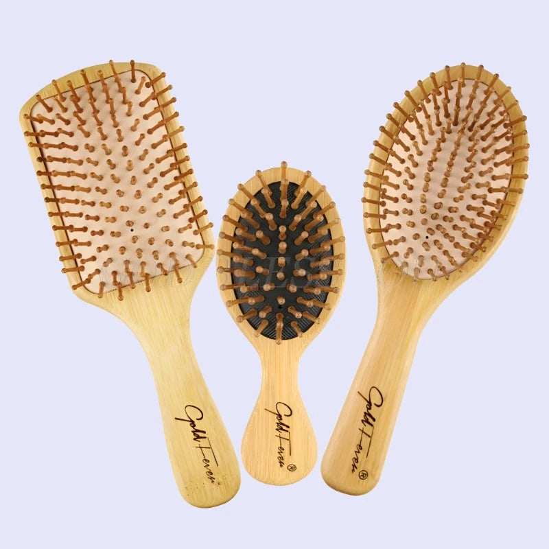 6-Piece Bamboo Hairbrush and Comb Set for Scalp Massage and Hair Care