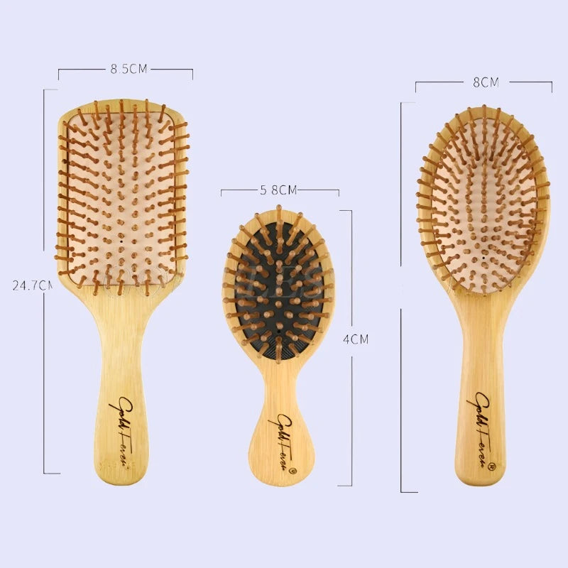 6-Piece Bamboo Hairbrush and Comb Set for Scalp Massage and Hair Care