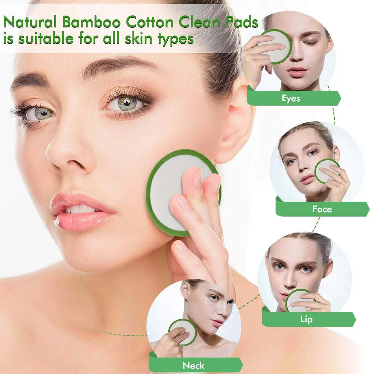 16Pcs Bamboo Cotton Makeup Remover Pads Reusable Soft Facial Clean Pads For Remove Lip Mascara Eye Shadow Lipstick Foundation