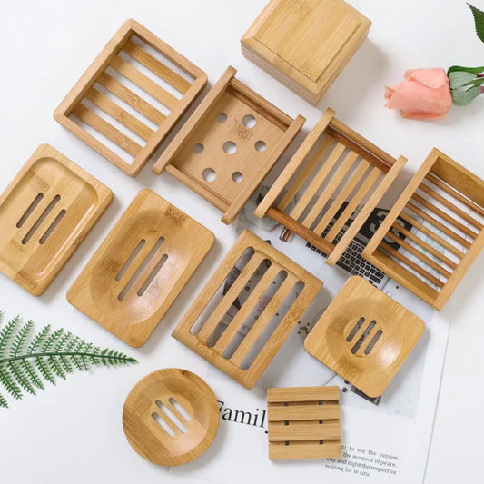 Wooden Bamboo Soap Dish Tray - Bathroom Storage