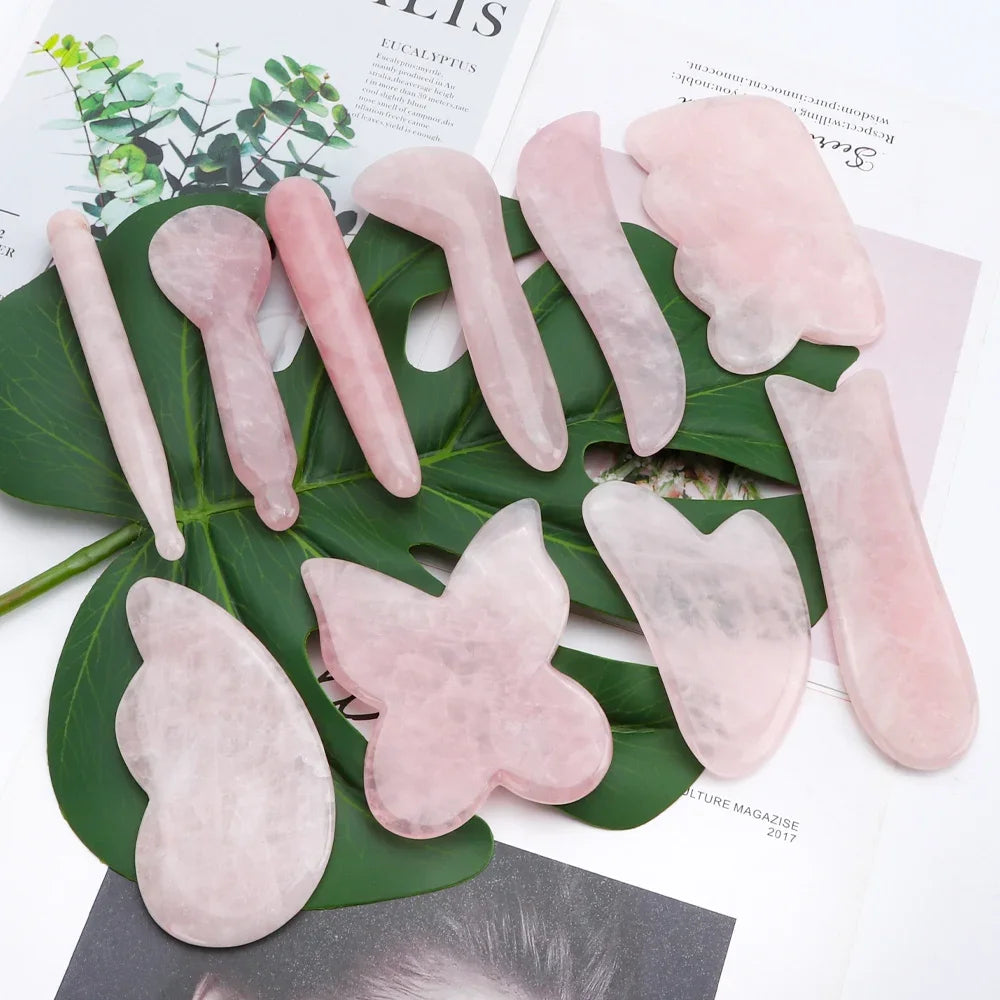 Natural Rose Quartz Jade Gua Sha Board Acupuncture Massage Facial Gouache Pink Quartz Massage Face LiftingStone Guasha Scraping