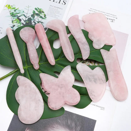 Natural Rose Quartz Jade Gua Sha Board Acupuncture Massage Facial Gouache Pink Quartz Massage Face LiftingStone Guasha Scraping