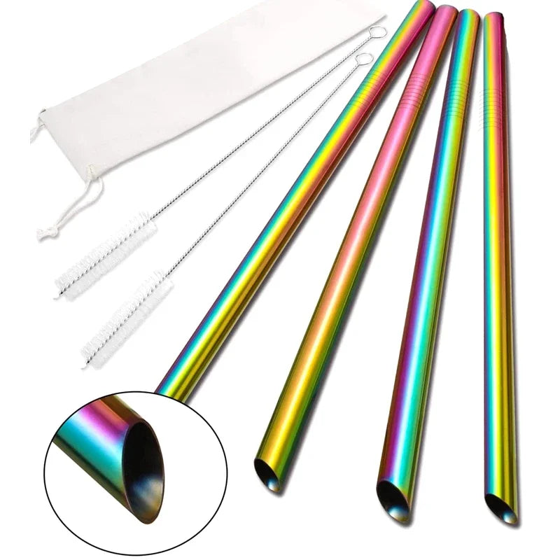 4-Pack Reusable Stainless Steel Boba Straws with Angled Tips, 0.5" Wide