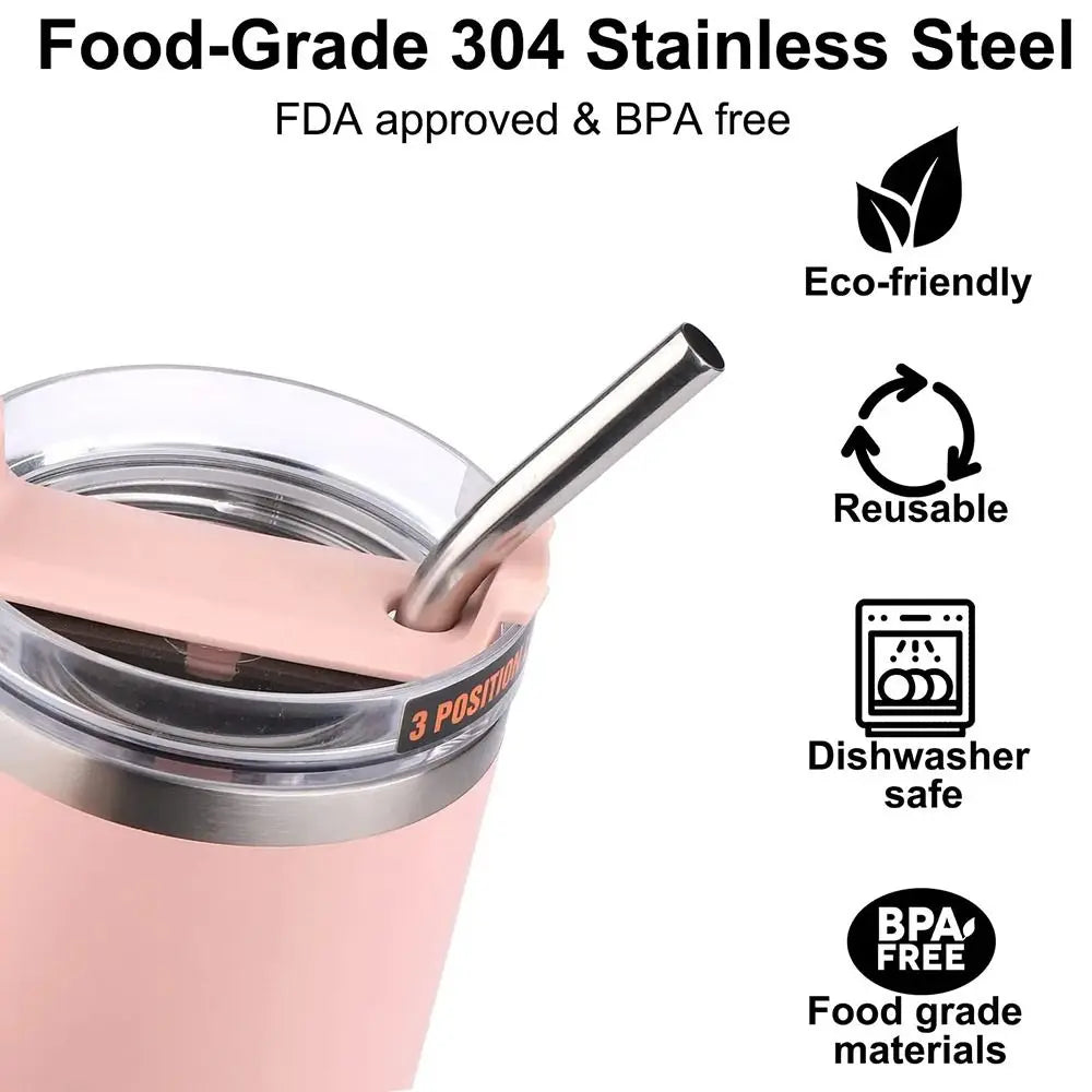 Stainless Steel Reusable Straws Set - 1 Piece, Straight and Bent, 6mm and 8mm, Silver, Fits Stanley 30oz/40oz Tyeso Cup