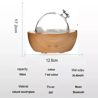 Wooden Aromatherapy Diffuser with Bluetooth and Night Lights - 150ML