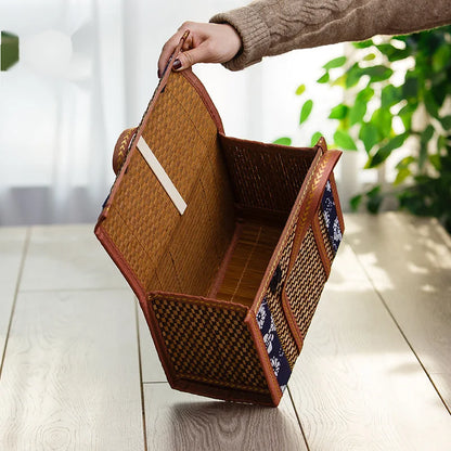 Portable Hand-Woven Bamboo Picnic Basket