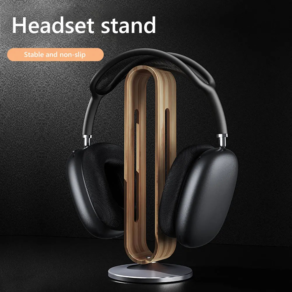 Bamboo Wood Aluminum Headphone Stand Gaming Headset Earphone Display Rack Desktop Headphones Hanger Holder Storage Bracket