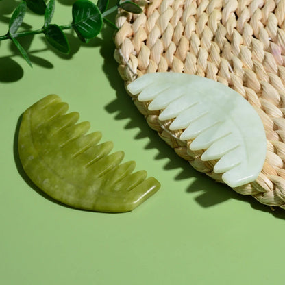 Natural Jade Guasha Face Scraper Head Massage Comb Gua Sha Scraping Hair Comb Scalp Care Massager Tool SPA Trigger Point Therapy