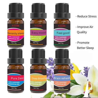 6-Piece Natural Aromatherapy Oil Set for Humidifiers, Diffusers, Skin Care, Massage & Relaxation