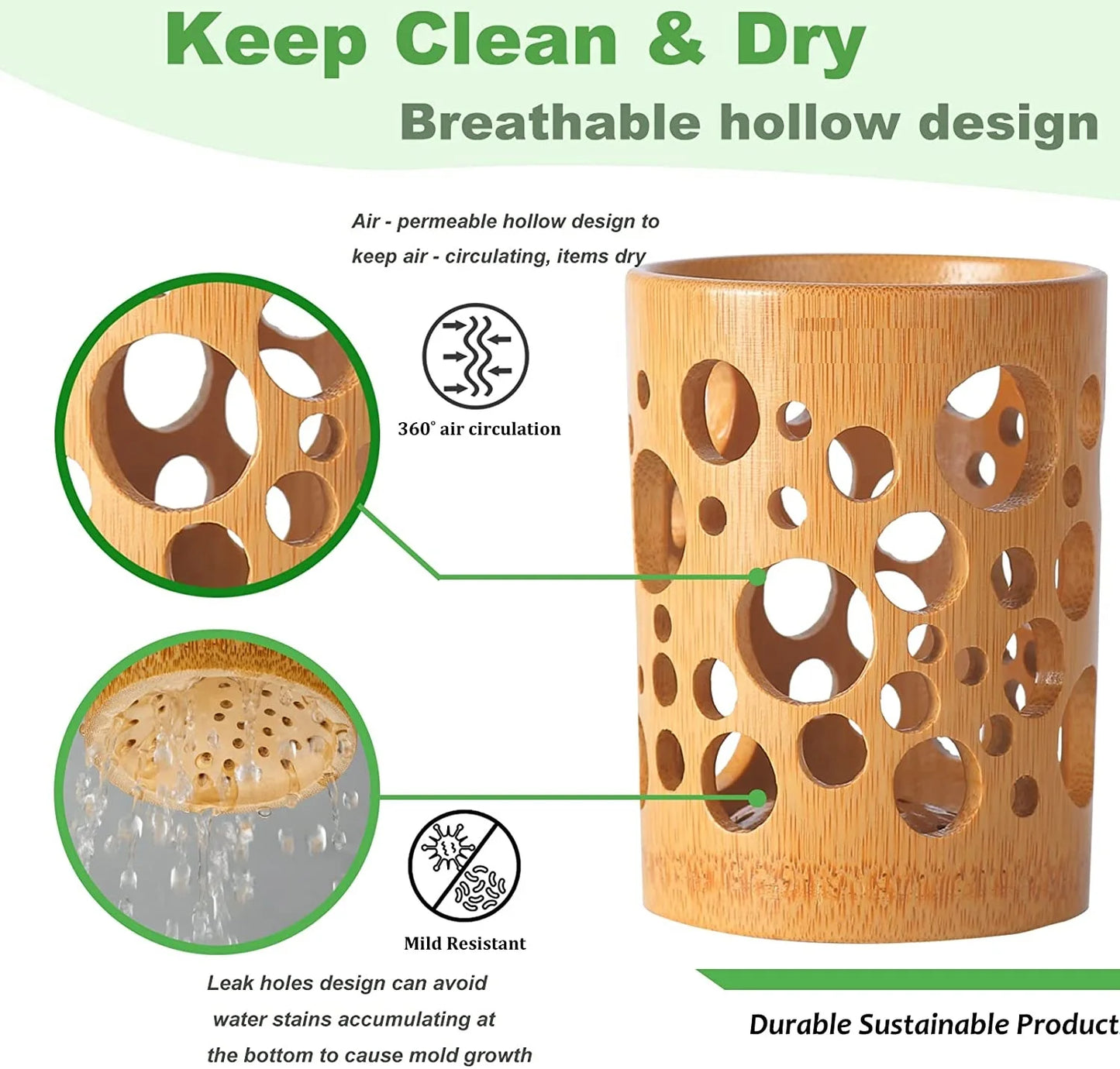 Bamboo Bathroom Organizer Set: Toothbrush and Toothpaste Holder