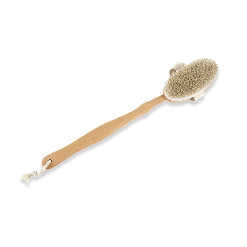 Natural Bristles Back Scrubber Shower Brush With Detachable Long Wooden Handle Dry Skin Exfoliating Body Massage Cleaning Tool
