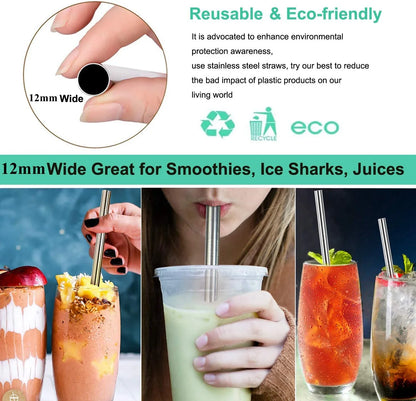 4-Pack Reusable Stainless Steel Boba Straws with Angled Tips, 0.5" Wide