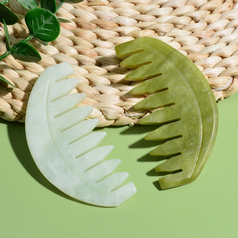 Natural Jade Guasha Face Scraper Head Massage Comb Gua Sha Scraping Hair Comb Scalp Care Massager Tool SPA Trigger Point Therapy
