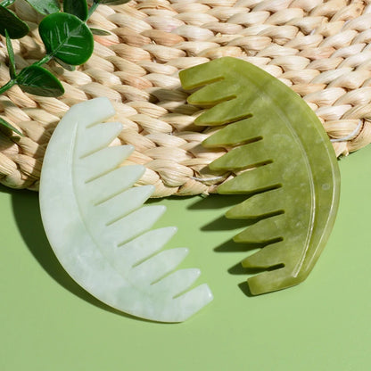 Natural Jade Guasha Face Scraper Head Massage Comb Gua Sha Scraping Hair Comb Scalp Care Massager Tool SPA Trigger Point Therapy