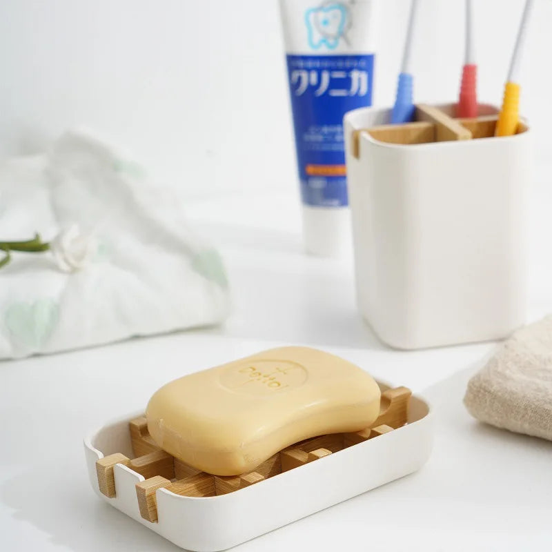 Bamboo Soap Bamboo Eco-friendly Portable Soap Dish with Handcrafted Wooden Holder and Tray for Bathroom Storage