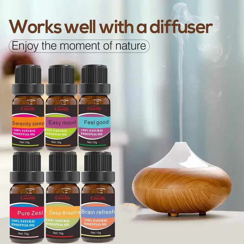 6-Piece Natural Aromatherapy Oil Set for Humidifiers, Diffusers, Skin Care, Massage & Relaxation