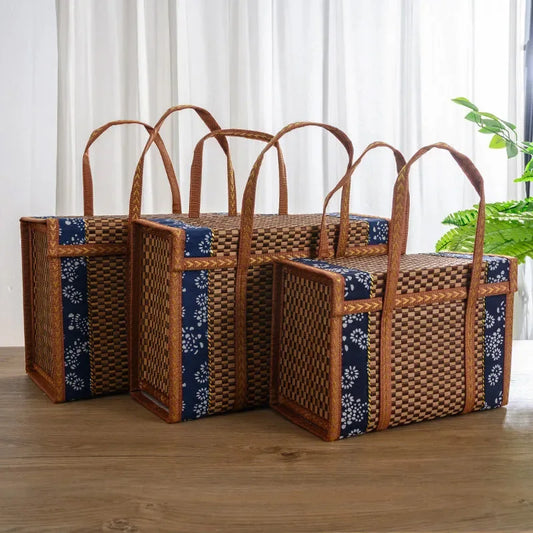 Portable Hand-Woven Bamboo Picnic Basket