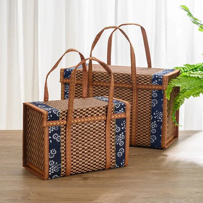 Portable Hand-Woven Bamboo Picnic Basket