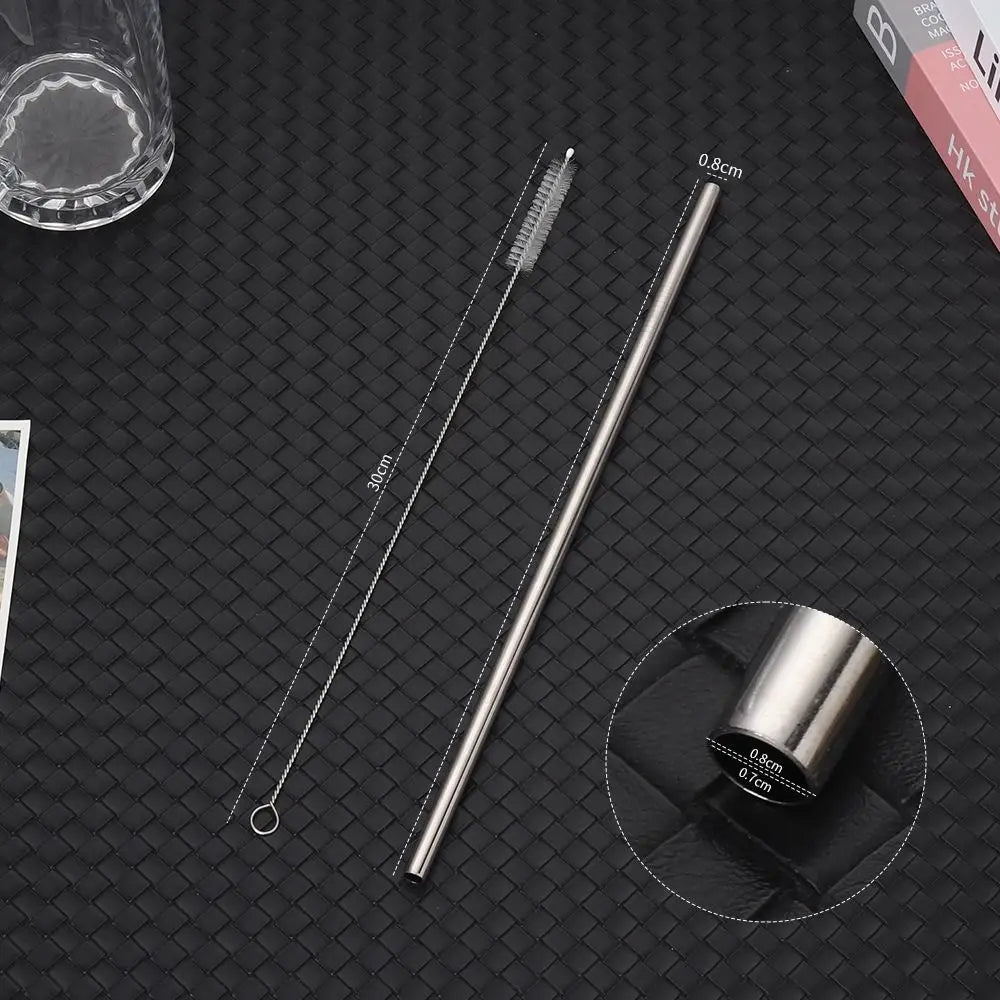 Stainless Steel Reusable Straws Set - 1 Piece, Straight and Bent, 6mm and 8mm, Silver, Fits Stanley 30oz/40oz Tyeso Cup