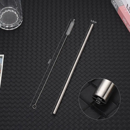 Stainless Steel Reusable Straws Set - 1 Piece, Straight and Bent, 6mm and 8mm, Silver, Fits Stanley 30oz/40oz Tyeso Cup