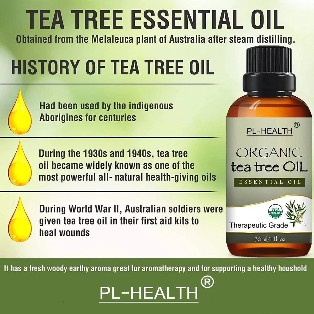 30ML Pure Organic Tea Tree Oil for Hair, Skin, and Scalp - Ideal for Diffusers & Aromatherapy
