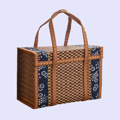 Portable Hand-Woven Bamboo Picnic Basket