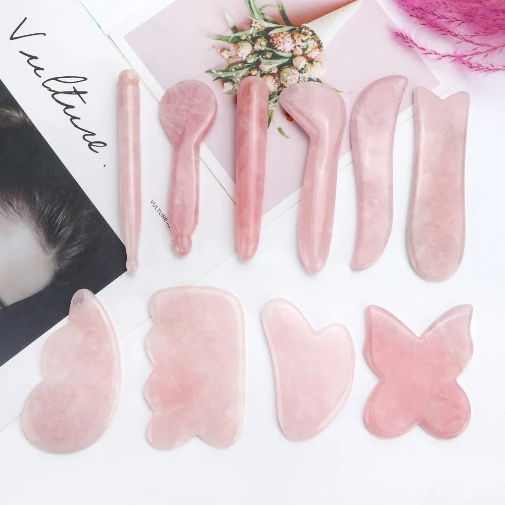 Natural Rose Quartz Jade Gua Sha Board Acupuncture Massage Facial Gouache Pink Quartz Massage Face LiftingStone Guasha Scraping