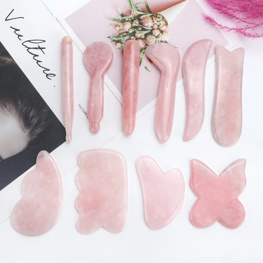 Natural Rose Quartz Jade Gua Sha Board Acupuncture Massage Facial Gouache Pink Quartz Massage Face LiftingStone Guasha Scraping