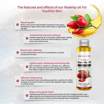 100ml Natural Organic Rose Hip Oil for Relaxing Massage and Hydration