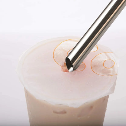 4-Pack Reusable Stainless Steel Boba Straws with Angled Tips, 0.5" Wide