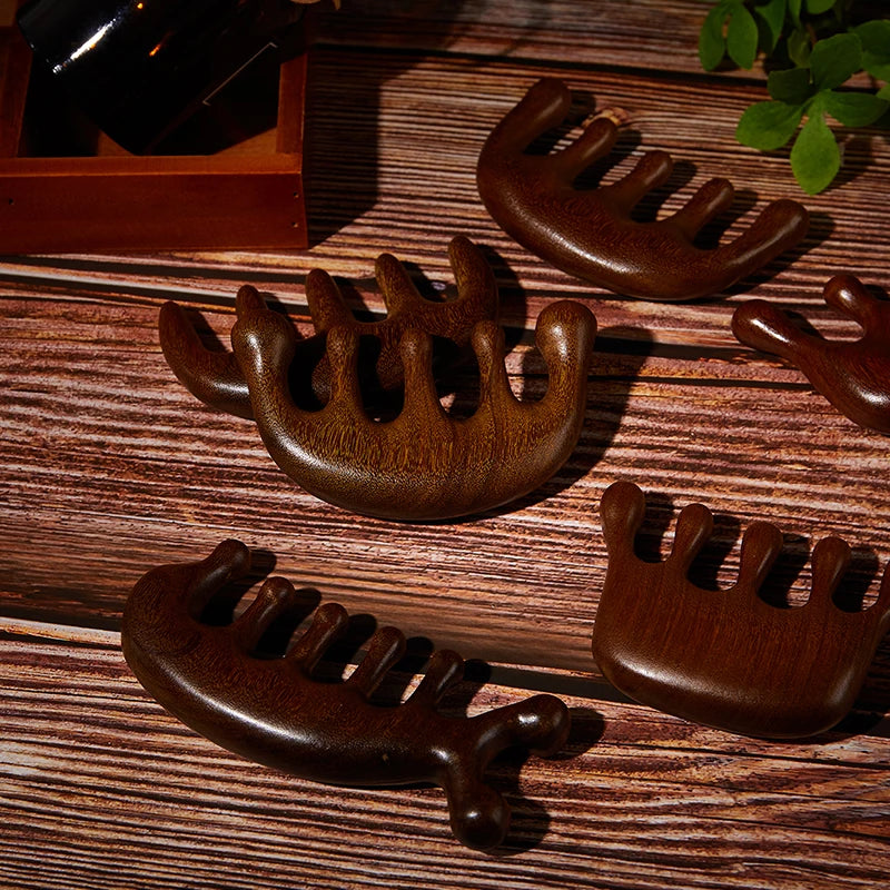 1Pcs Natural Wooden Therapy Massage Comb Head Face Scalp Gua Sha Massager Facial Wide Tooth Guasha Scraping Body Massage