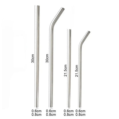 Stainless Steel Reusable Straws Set - 1 Piece, Straight and Bent, 6mm and 8mm, Silver, Fits Stanley 30oz/40oz Tyeso Cup