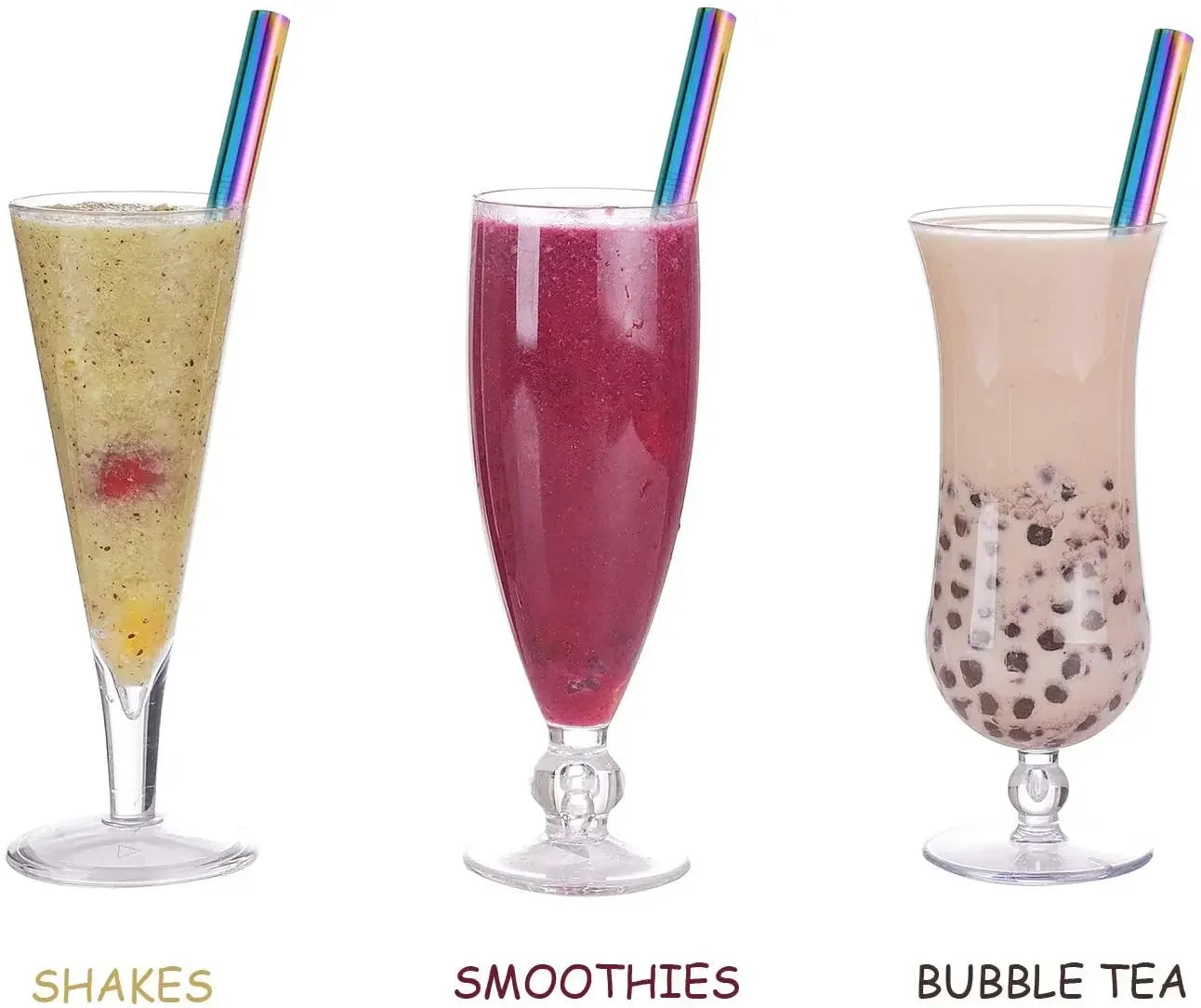 4-Pack Reusable Stainless Steel Boba Straws with Angled Tips, 0.5" Wide