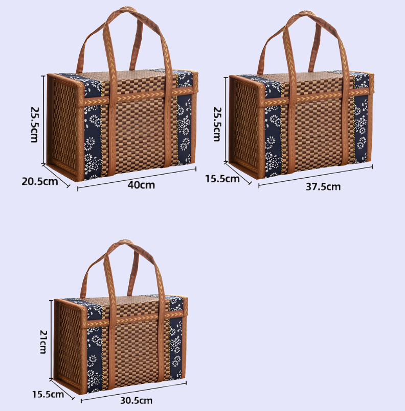 Portable Hand-Woven Bamboo Picnic Basket