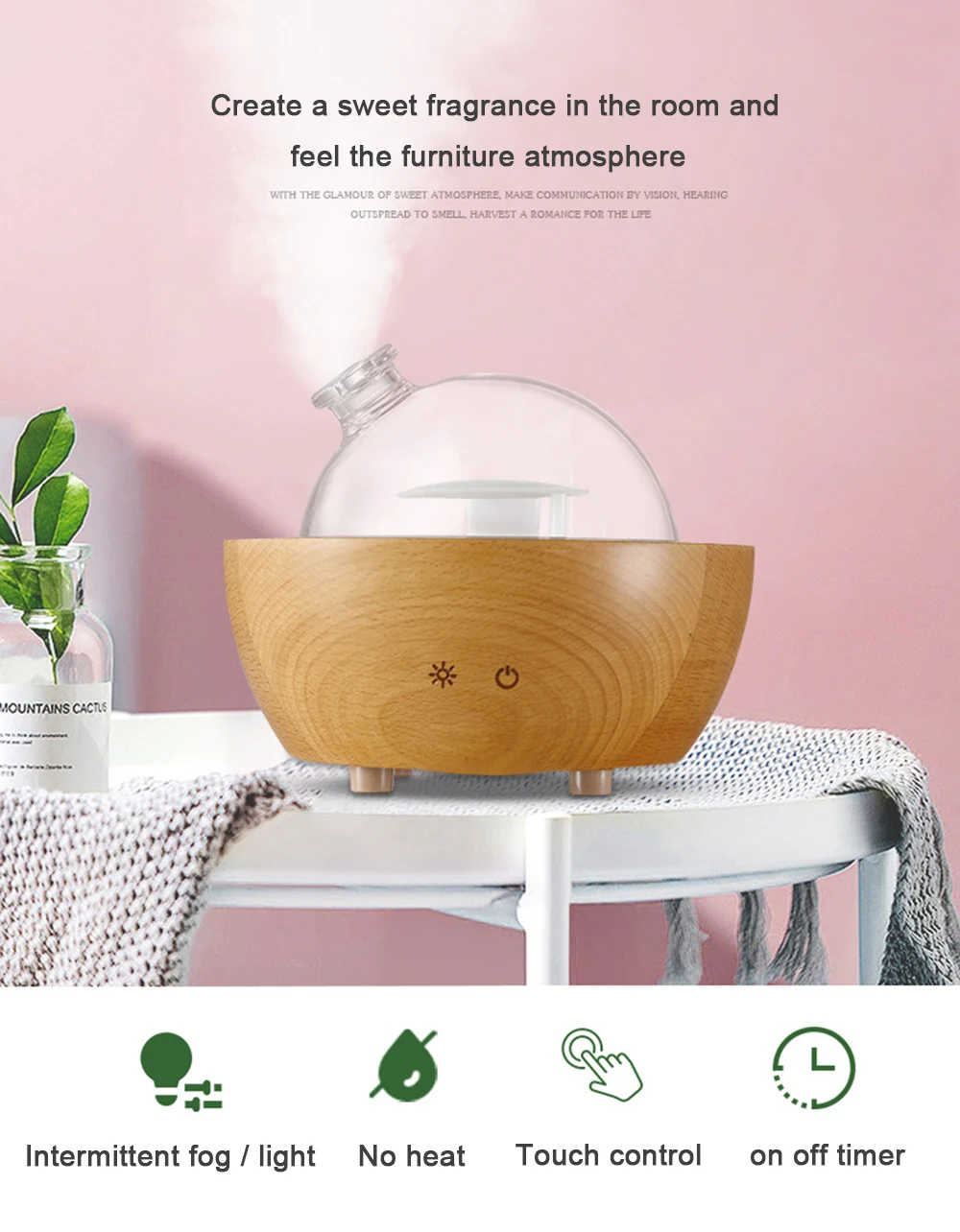 Wooden Aromatherapy Diffuser with Bluetooth and Night Lights - 150ML